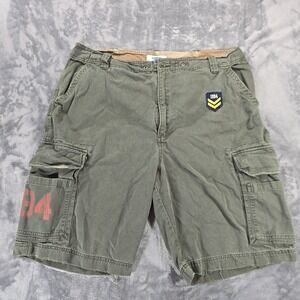Old Navy Cargo Shorts Mens 38 Green Military Stencil Flap Pocket Casual Y2K